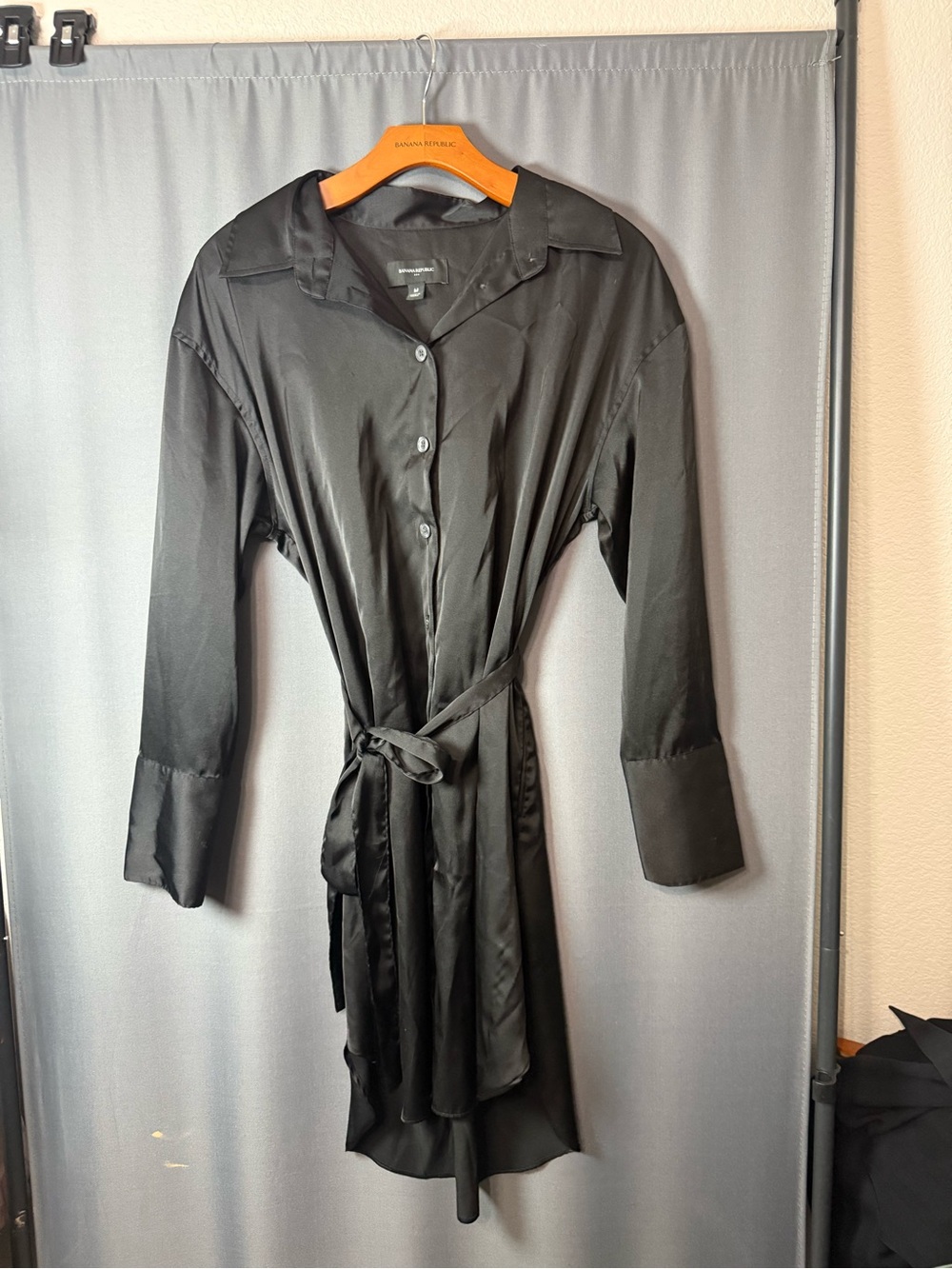 Banana Republic Factory Black Satin Long Sleeve Shirt Dress